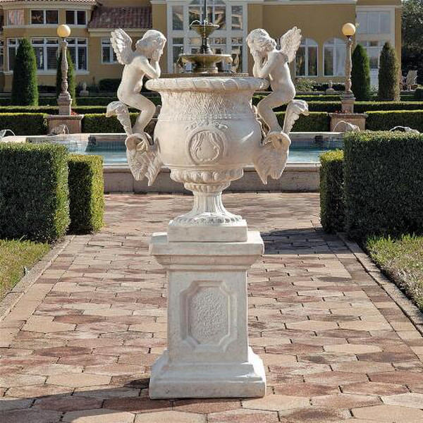 Versailles Cherub Urn and Plinth Pairing Set Column Planter Pot Ornate